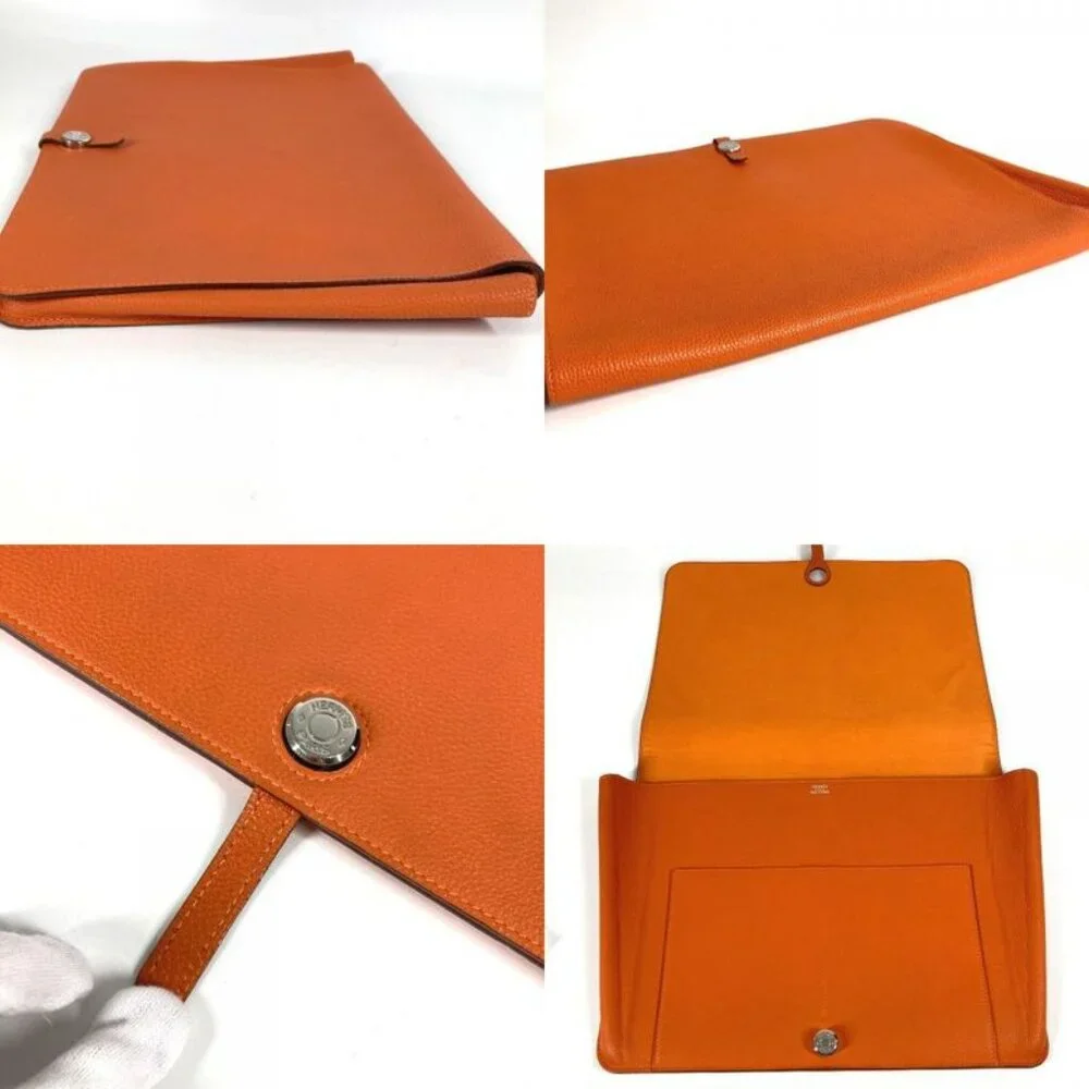 Hermes Clutch Bag Dogon Meeting Taurillon Clemence Orange - Picture 7 of 9